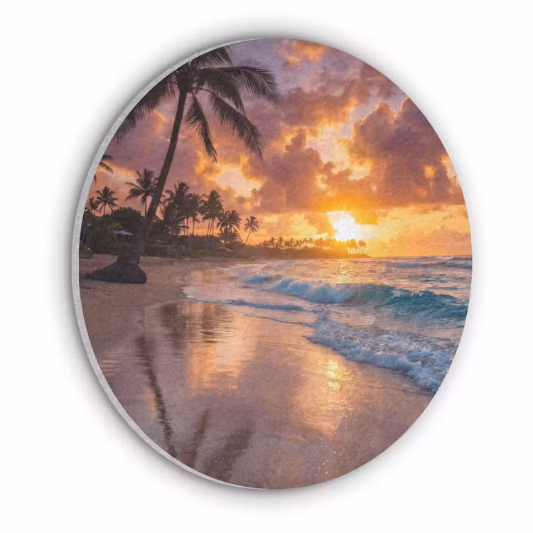 Strand - Zonsopgang - Tropisch - Natuur - Oranje Akoestische PET Vilt - Rond klein -3d