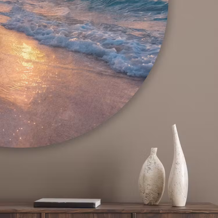 Strand - Zonsopgang - Tropisch - Natuur - Oranje Akoestische PET Vilt - Rond klein -sfeer5_closeup