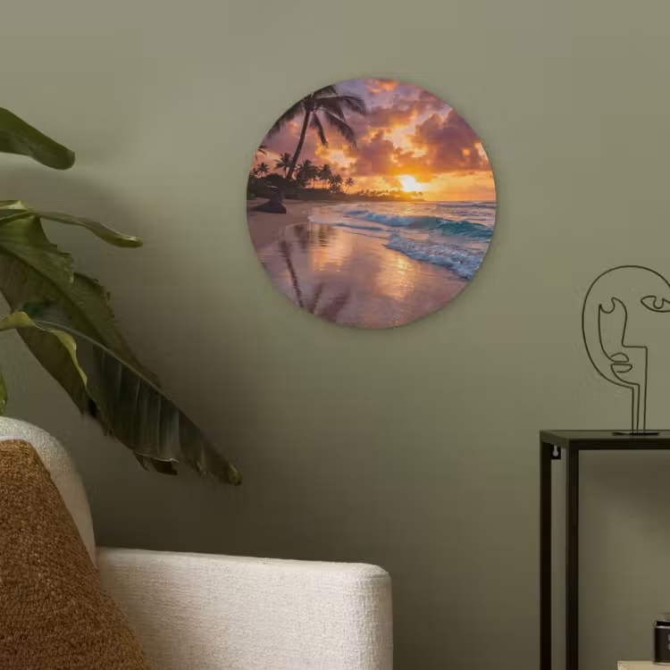 Strand - Zonsopgang - Tropisch - Natuur - Oranje Akoestische PET Vilt - Rond klein -sfeer2