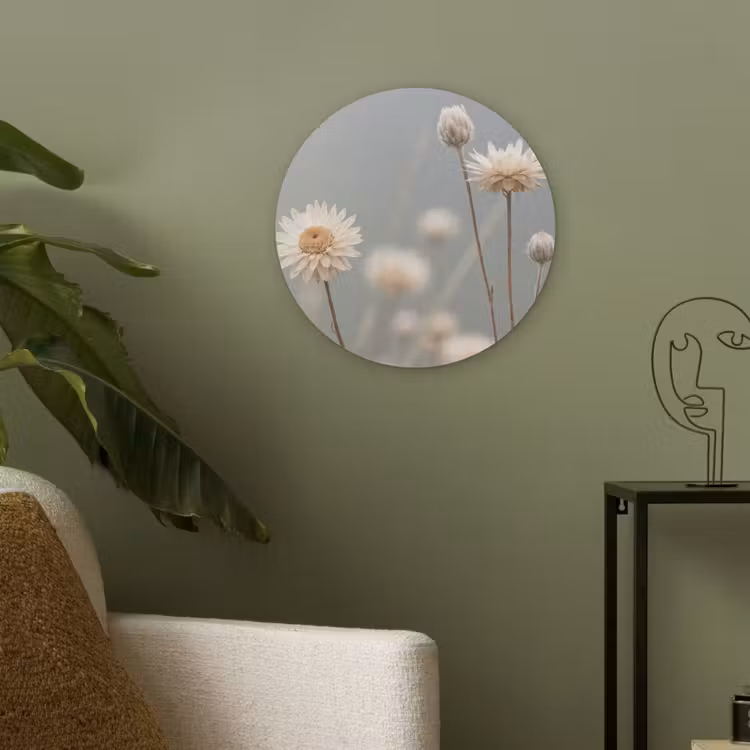Strobloemen - Wit - Daglicht Akoestische PET Vilt - Rond klein -sfeer2