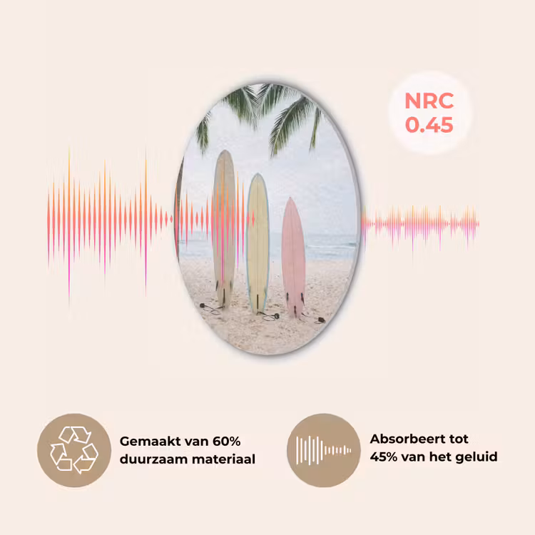 Surfboard - Palmbomen - Kleurrijk Akoestische PET Vilt - Rond klein -USP_NL