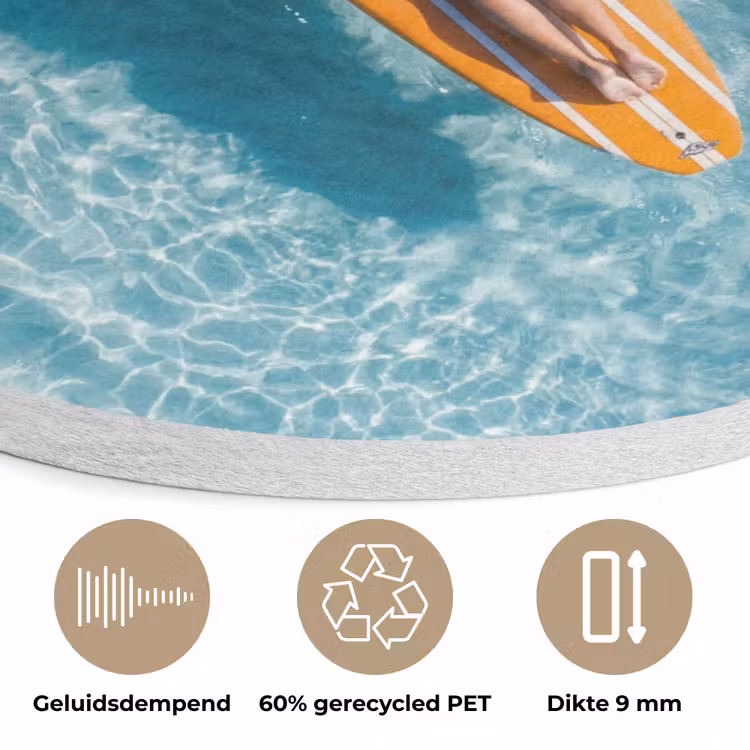 Surfboard - Water - Badpak - Oranje Akoestische PET Vilt - Rond klein -closeup_NL