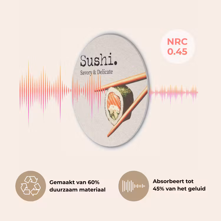 Sushi - Zalm - Rijst - Japans Akoestische PET Vilt - Rond klein -USP_NL