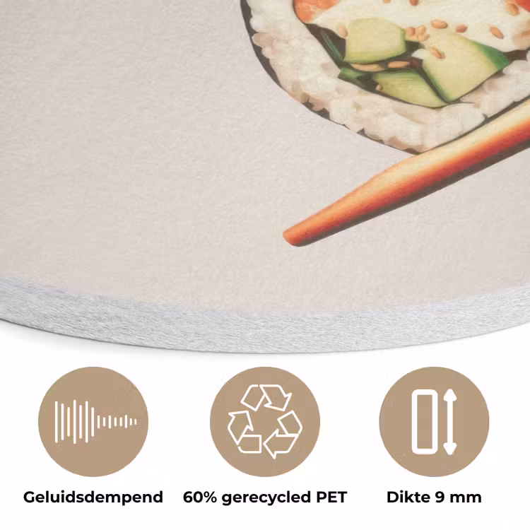 Sushi - Zalm - Rijst - Japans Akoestische PET Vilt - Rond klein -closeup_NL