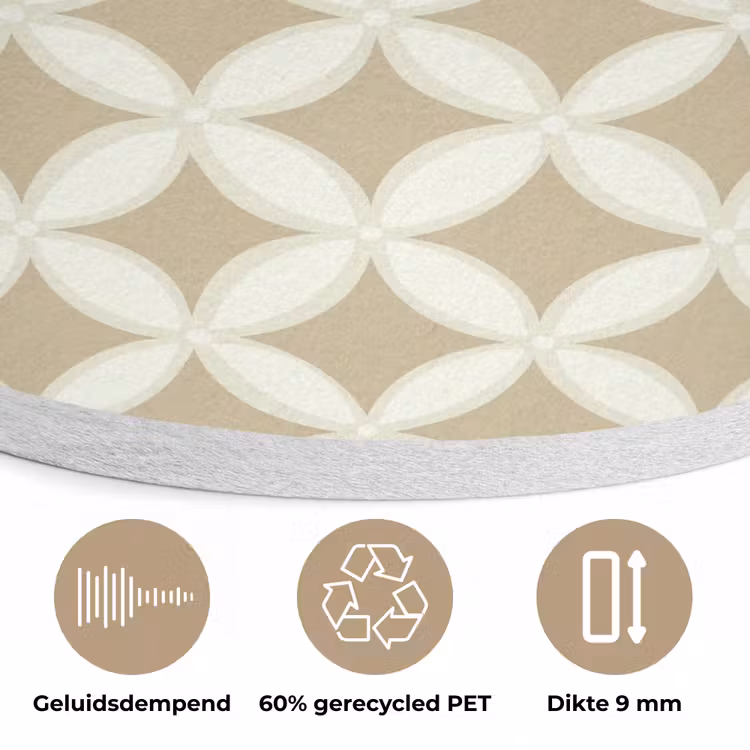 Symmetrisch - Motief - Beige Akoestische PET Vilt - Rond klein 838 -closeup_NL