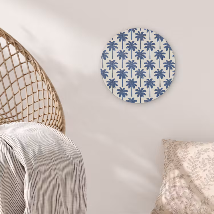 Symmetrisch - Palm - Blauw Akoestische PET Vilt - Rond klein 838 -sfeer4