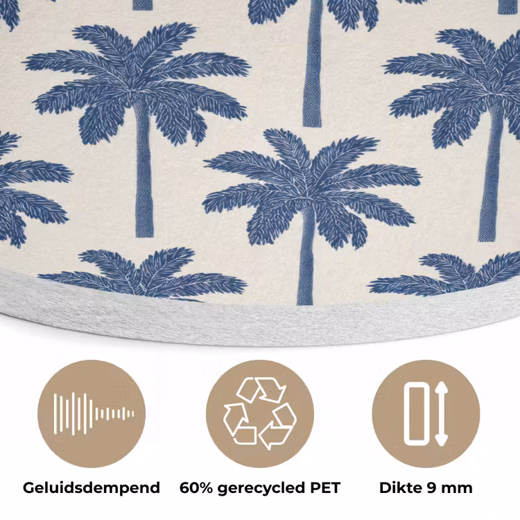 Symmetrisch - Palm - Blauw Akoestische PET Vilt - Rond klein 838 -closeup_NL