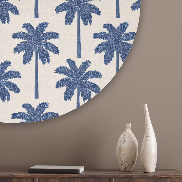 Symmetrisch - Palm - Blauw Akoestische PET Vilt - Rond klein 838 -sfeer5_closeup