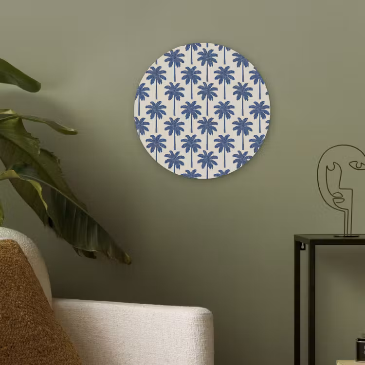 Symmetrisch - Palm - Blauw Akoestische PET Vilt - Rond klein 838 -sfeer2