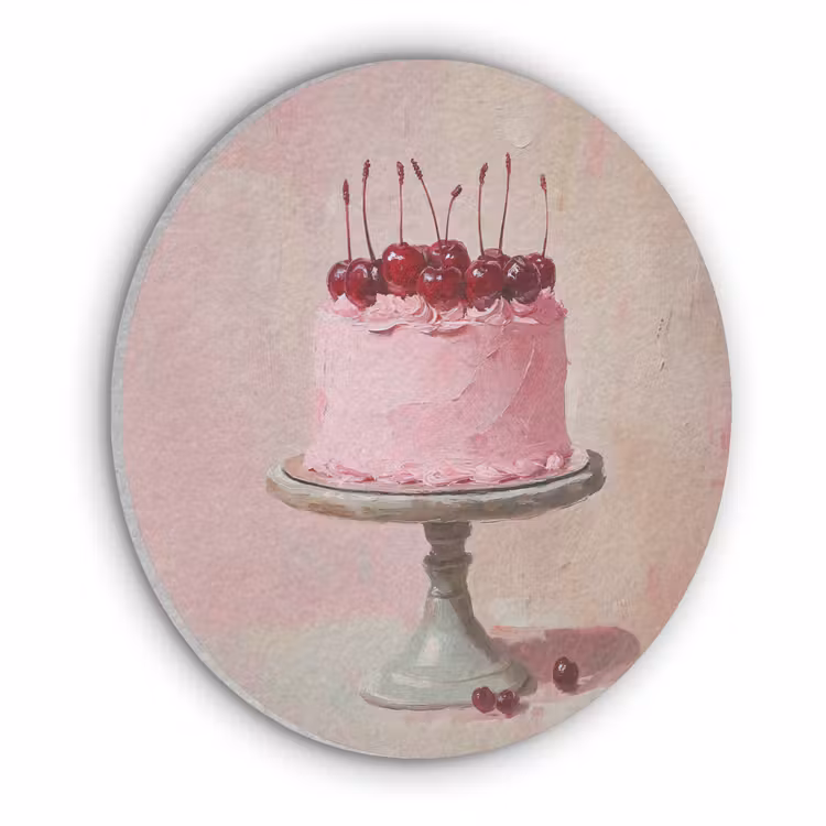 Taart - Pink - Cherry Akoestische PET Vilt - Rond klein -3d