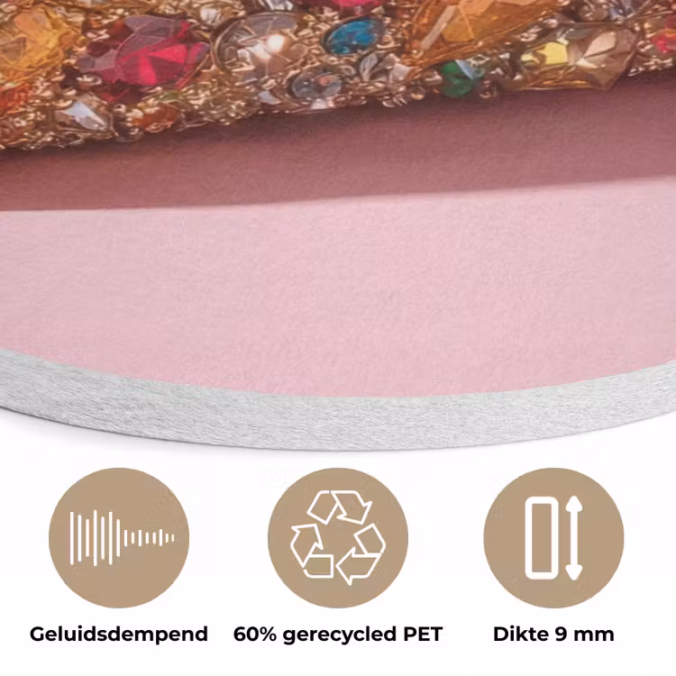 Taco - Kleurrijk - Edelstenen - Goud Akoestische PET Vilt - Rond klein -closeup_NL