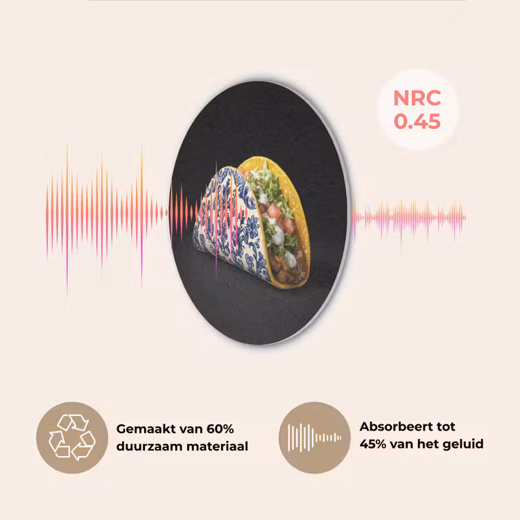 Taco - Vlees - Salade - Delftsblauw - Motief Akoestische PET Vilt - Rond klein -USP_NL