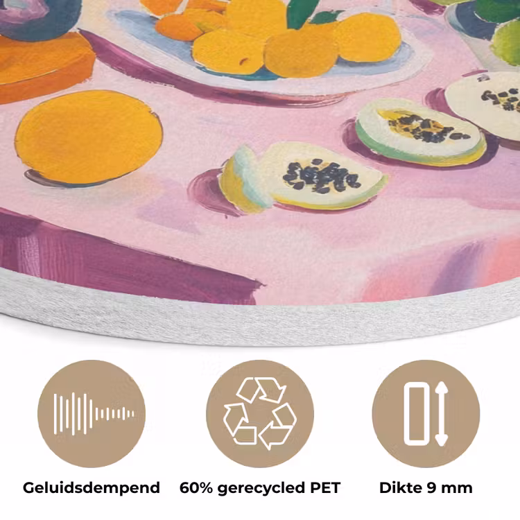 Tafel - Wijn - Fruit Akoestische PET Vilt - Rond klein -closeup_NL