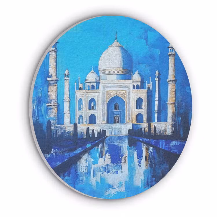 Taj Mahal - Ramadan - Blauw - Islamitische Akoestische PET Vilt - Rond klein -3d