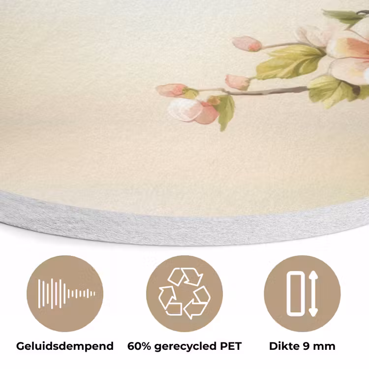 Takken - Bloemen - Vogeltjes - Roze Akoestische PET Vilt - Rond klein -closeup_NL