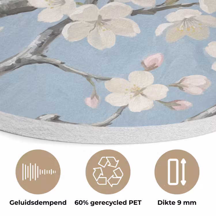 Takken - Kersenbloesem - Blauw Akoestische PET Vilt - Rond klein -closeup_NL
