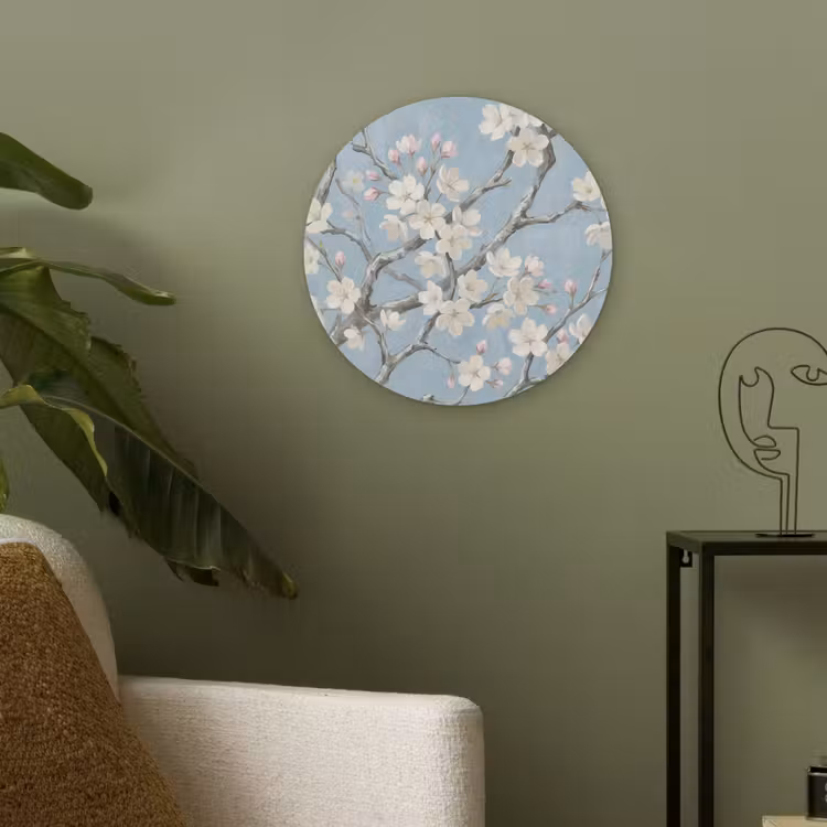Takken - Kersenbloesem - Blauw Akoestische PET Vilt - Rond klein -sfeer2