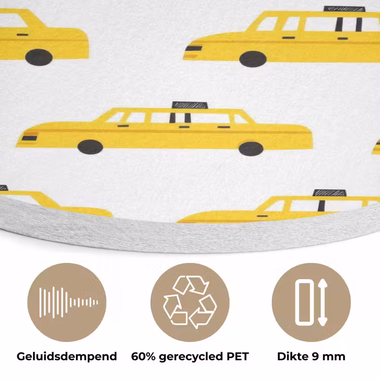 Taxi - Iconisch - Geel Akoestische PET Vilt - Rond klein 838 -closeup_NL