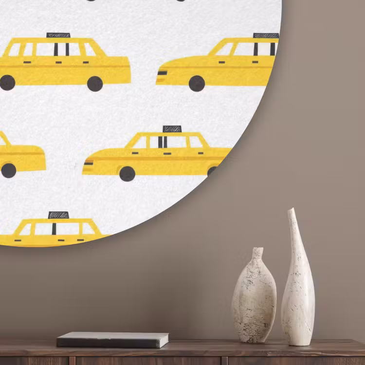 Taxi - Iconisch - Geel Akoestische PET Vilt - Rond klein 838 -sfeer5_closeup