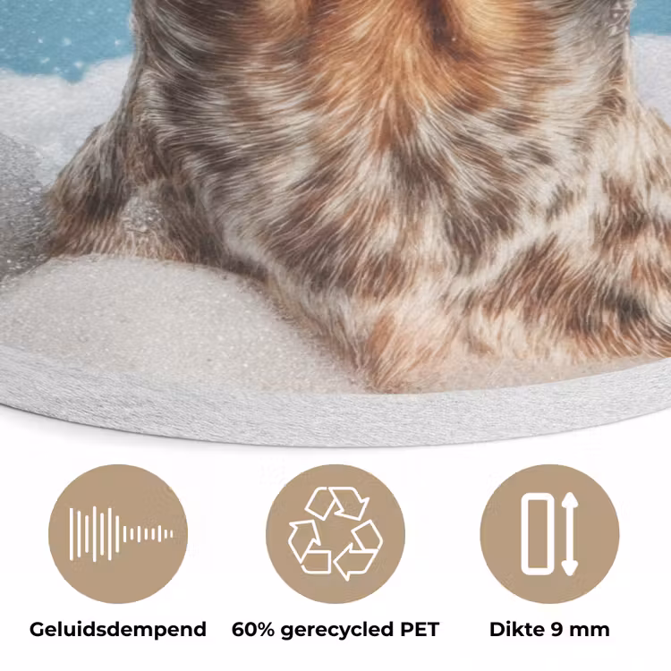 Teckel - Bad - Schuim - Waterdruppels Akoestische PET Vilt - Rond klein -closeup_NL