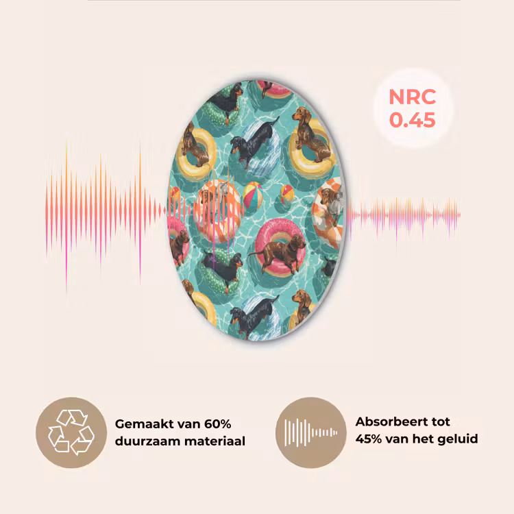 Teckels - Zwembad - Kleurrijk Akoestische PET Vilt - Rond klein 838 -USP_NL