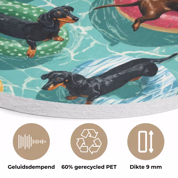 Teckels - Zwembad - Kleurrijk Akoestische PET Vilt - Rond klein 838 -closeup_NL