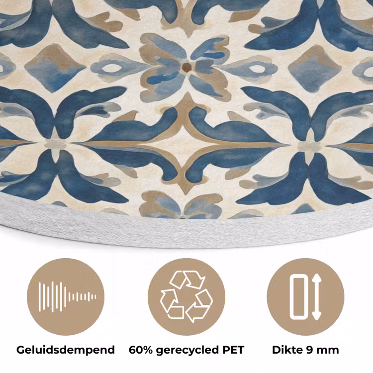 Tegel - Patroon - Blauw - Beige Akoestische PET Vilt - Rond klein 838 -closeup_NL