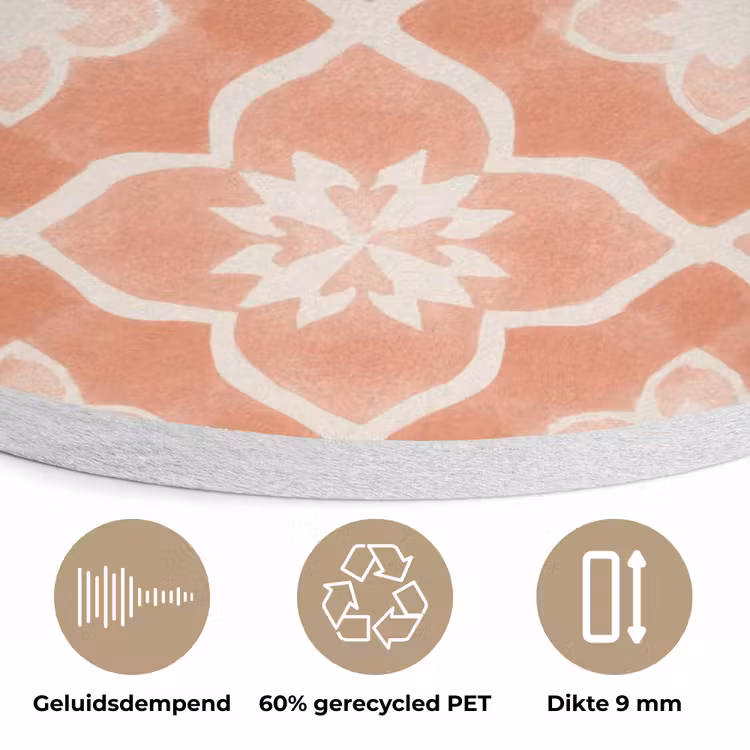 Tegelpatroon - Arabesk - Vintage - Terracotta Akoestische PET Vilt - Rond klein 838 -closeup_NL