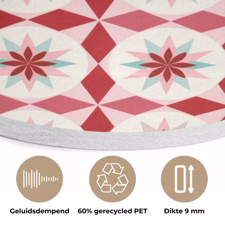Tegelpatroon - Sterren - Retro - Roze - Mintgroen Akoestische PET Vilt - Rond klein 838 -closeup_NL