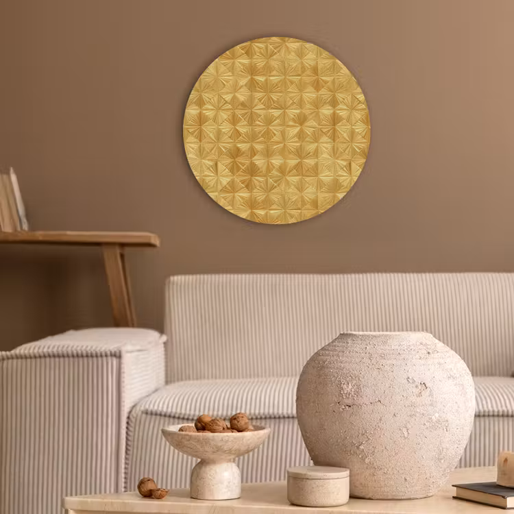 Tegels - Geometrisch - Reliëf - Goud Akoestische PET Vilt - Rond klein 838 -sfeer1
