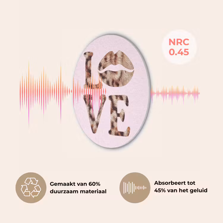 Tekst - Love - Pantervacht - Lichtroze Akoestische PET Vilt - Rond klein -USP_NL