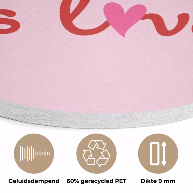 Tekst - Roze - Love - Hart Akoestische PET Vilt - Rond klein -closeup_NL