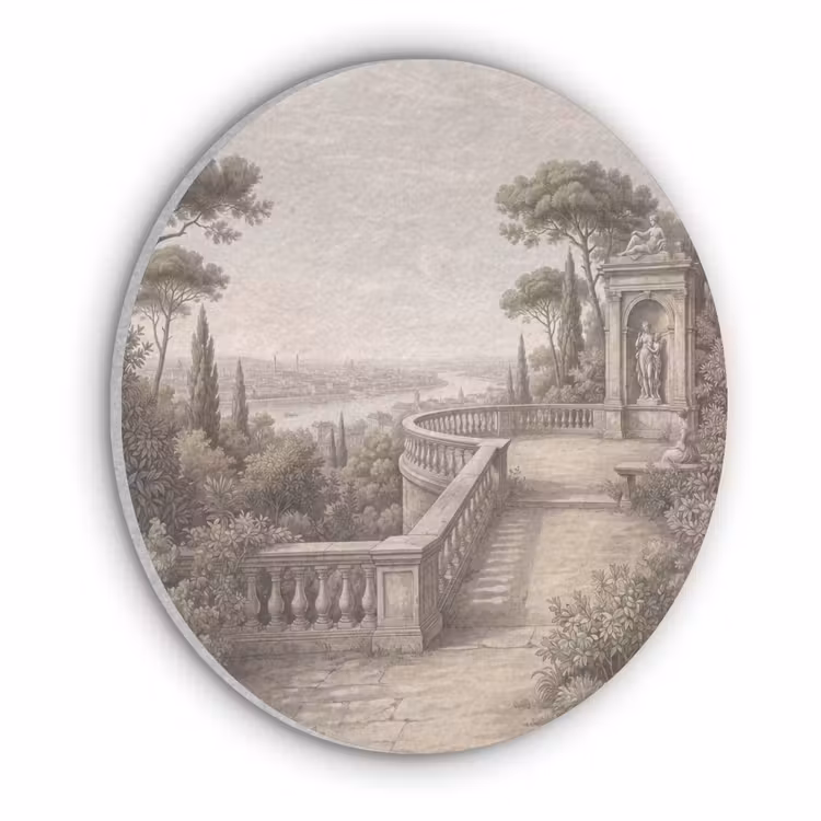 Terras - Stad - Uitzicht - Rivier Akoestische PET Vilt - Rond klein -3d