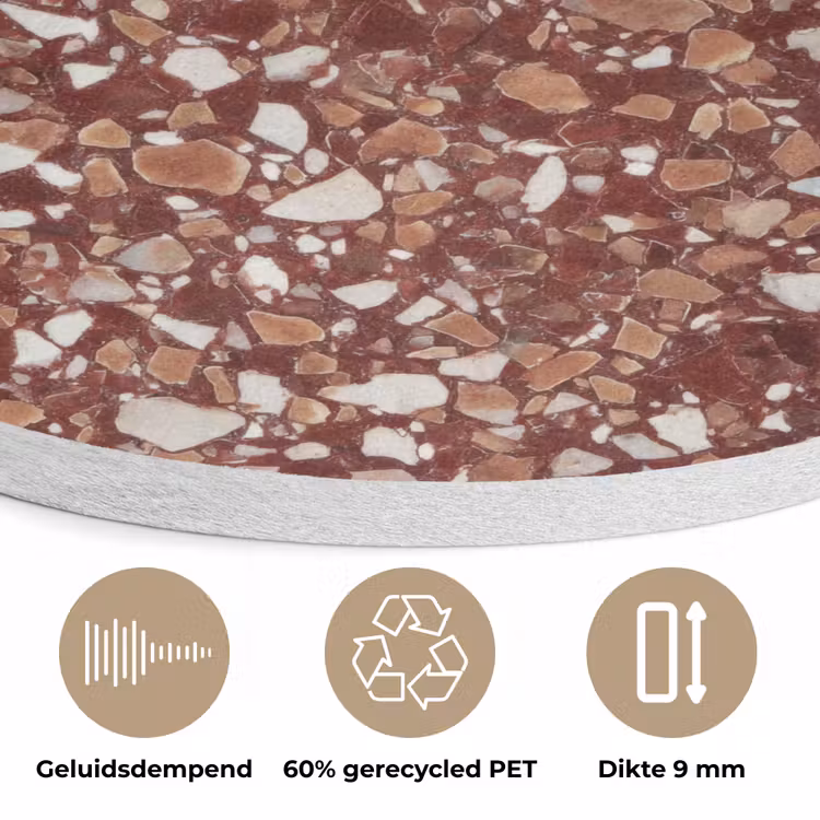 Terrazzo - Patroon - Steentextuur - Roodbruin Akoestische PET Vilt - Rond klein 838 -closeup_NL