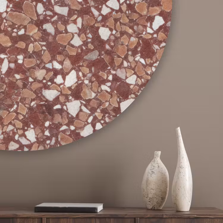 Terrazzo - Patroon - Steentextuur - Roodbruin Akoestische PET Vilt - Rond klein 838 -sfeer5_closeup