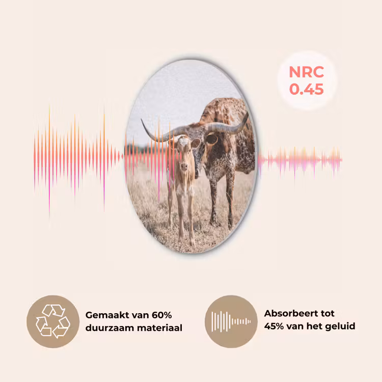 Texas Longhorn - Kalf - Weide - Dieren Akoestische PET Vilt - Rond klein -USP_NL