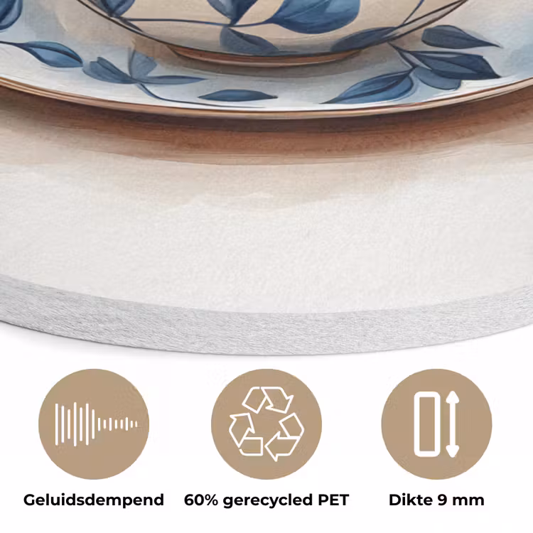 Theekop - Bladeren - Blauw Akoestische PET Vilt - Rond klein -closeup_NL