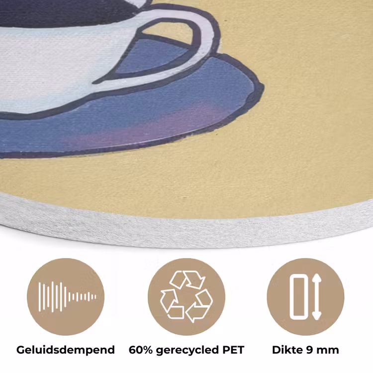 Theepot - Kopje - Beige - Illustratie Akoestische PET Vilt - Rond klein -closeup_NL