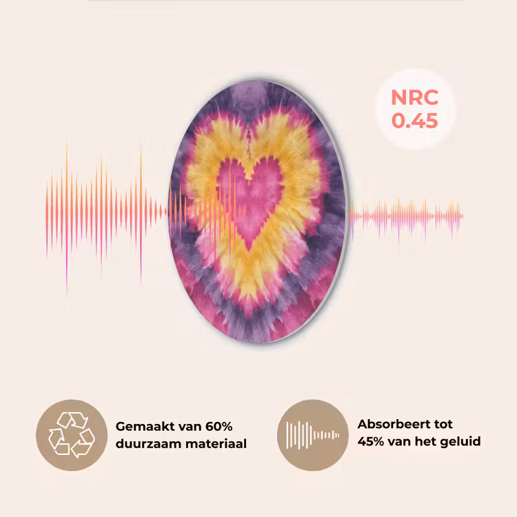 Tie dye - Hartvorm - Vlammen - Oranje Akoestische PET Vilt - Rond klein -USP_NL