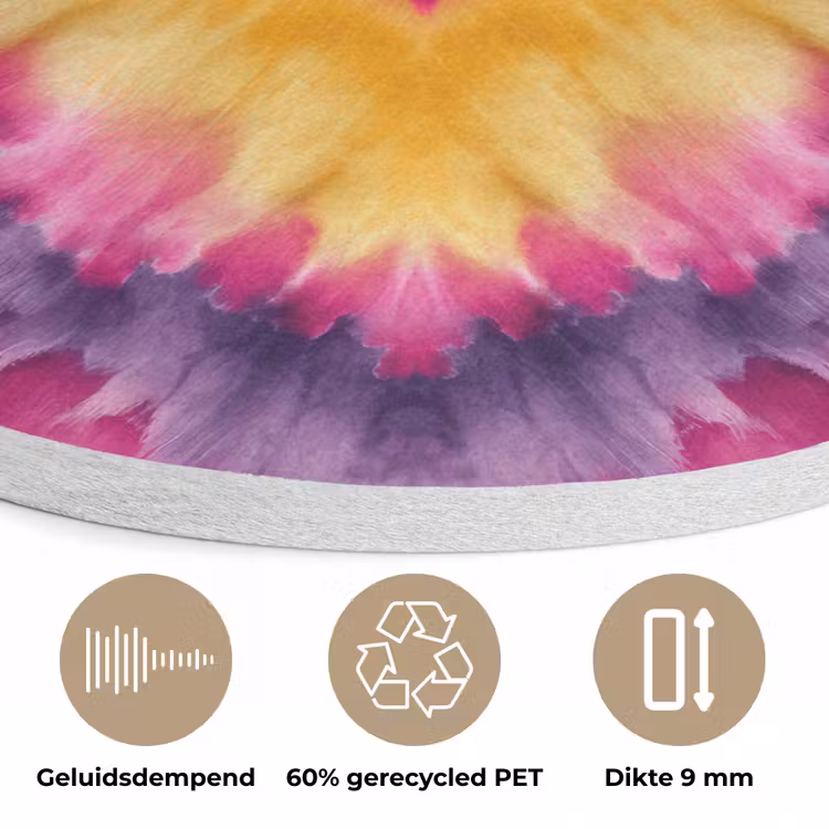 Tie dye - Hartvorm - Vlammen - Oranje Akoestische PET Vilt - Rond klein -closeup_NL