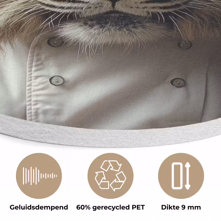 Tijger - Kokskleding - Bruin Akoestische PET Vilt - Rond klein -closeup_NL
