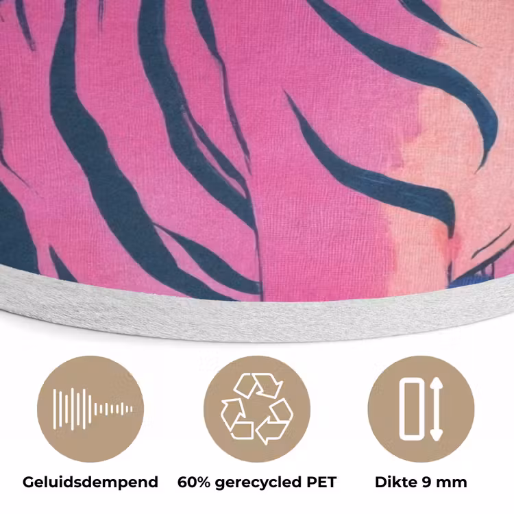 Tijger - Roze - Bladeren - Jungle Akoestische PET Vilt - Rond klein -closeup_NL
