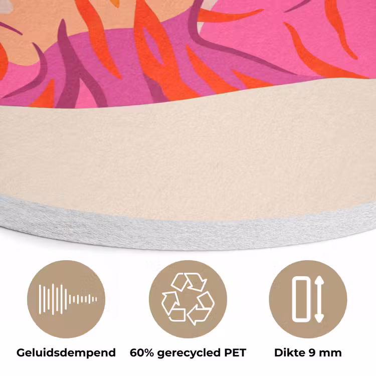 Tijger - Roze - Oranje Akoestische PET Vilt - Rond klein -closeup_NL