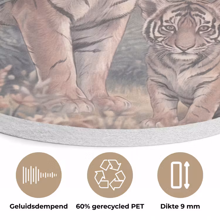 Tijger - Welp - Jungle - Illustratie - Dieren Akoestische PET Vilt - Rond klein -closeup_NL