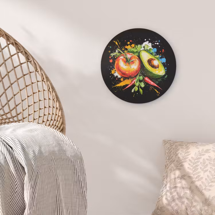Tomaat - Avocado - Peper - Graffiti - Verf - Modern Akoestische PET Vilt - Rond klein -sfeer4