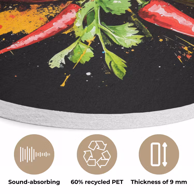 Tomaat - Avocado - Peper - Graffiti - Verf - Modern Akoestische PET Vilt - Rond klein -closeup_NL
