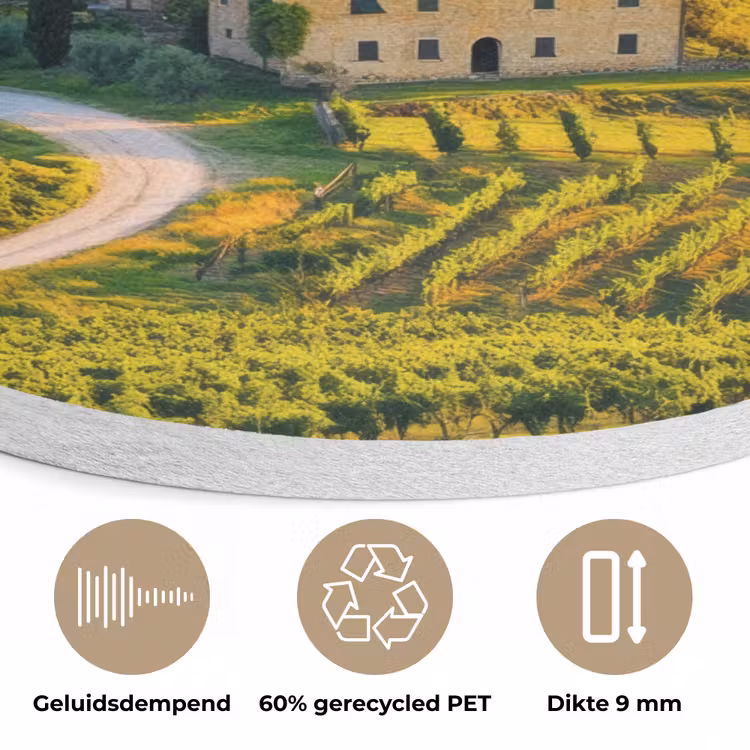 Toscane - Landschap - Wijngaarden Akoestische PET Vilt - Rond klein -closeup_NL