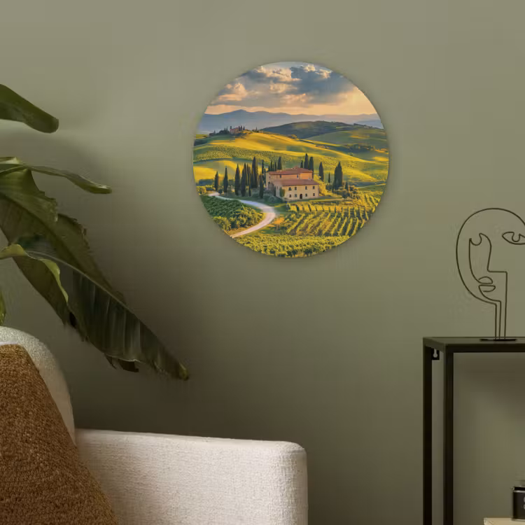 Toscane - Landschap - Wijngaarden Akoestische PET Vilt - Rond klein -sfeer2