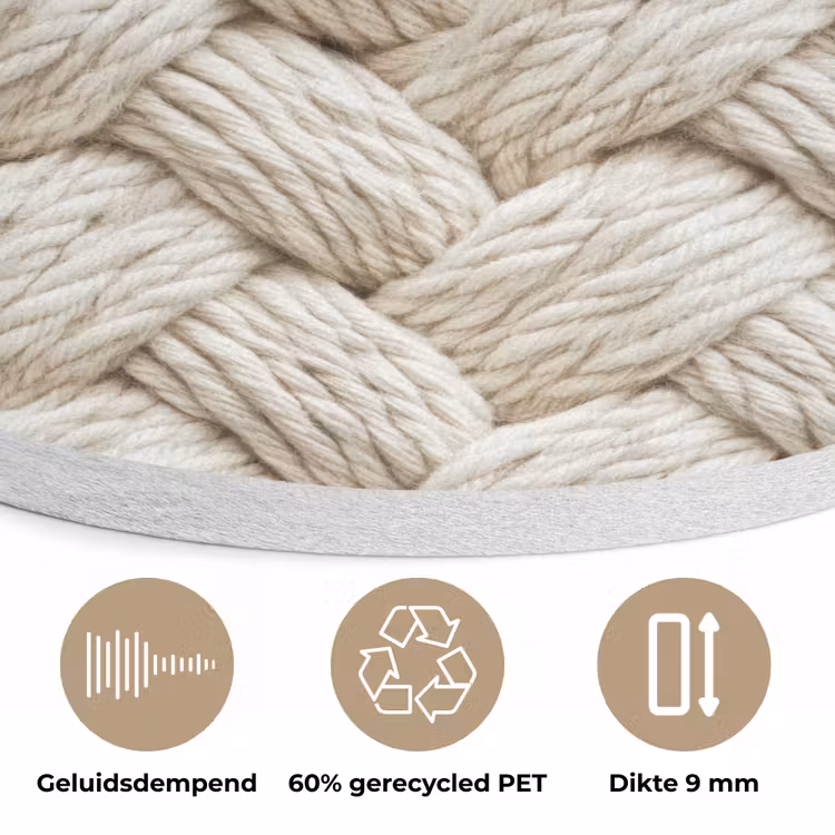 Touw - Gebreid - Beige Akoestische PET Vilt - Rond klein 838 -closeup_NL
