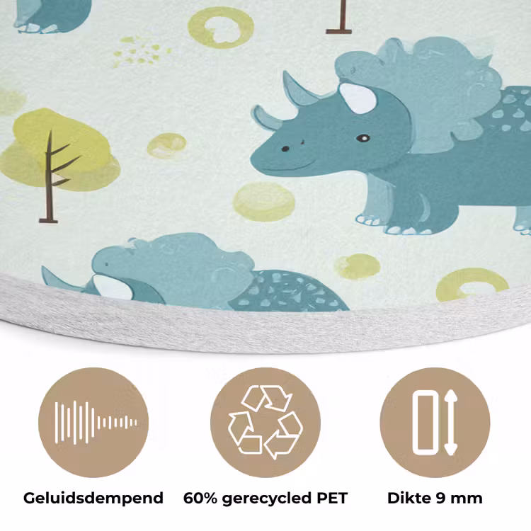 Triceratop - Blauw - Stippen - Boompjes Akoestische PET Vilt - Rond klein -closeup_NL